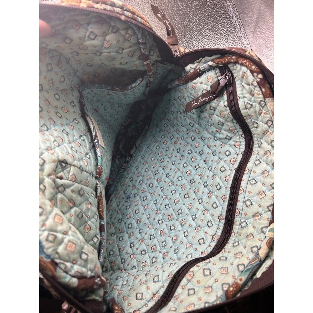 Vera Bradley Mesa Brown Quilted Laptop Bag Floral Tech Case Blue Brown Cotton